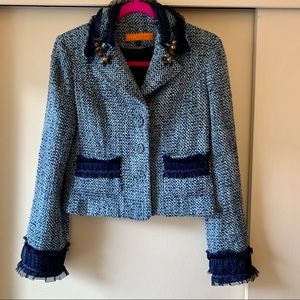 Orange label Cynthia Steffe blue tweed wool jacket
